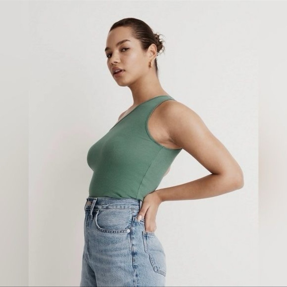 Madewell Brightside Rib One-Shoulder Tank Trellis Green Medium - Picture 2 of 8